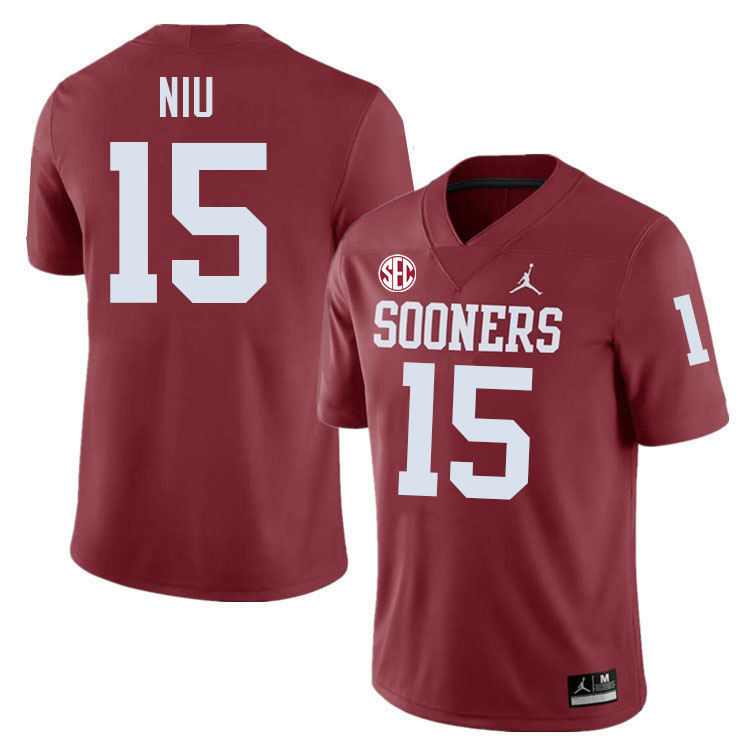 Oklahoma Sooners #15 Jett Niu College Football Jersey Stitched-Crimson